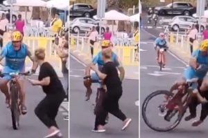 Mulher é atropelada por ciclista em alta velocidade