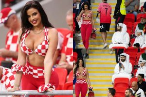 Modelo croata é criticada por usar biquini em estádio na Copa