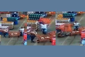 Homem joga carrinho de supermercado em mulher em Goiás
