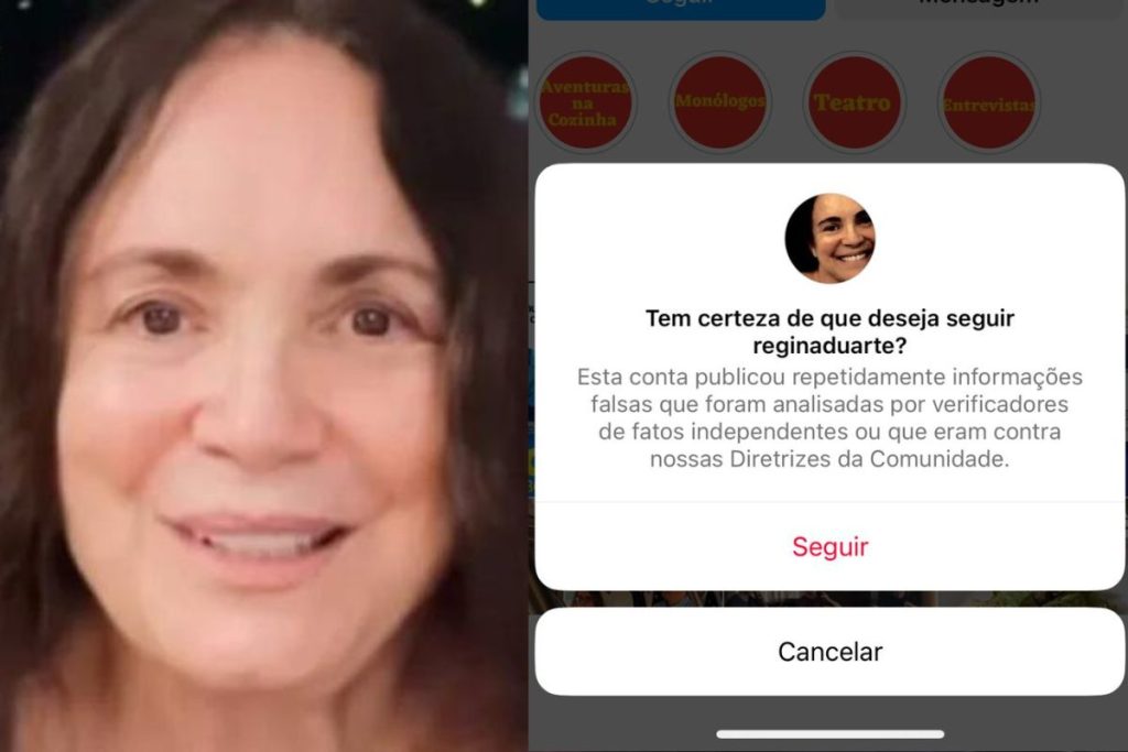 "Tem certeza que deseja seguir Regina Duarte?": Instagram pune perfil da atriz
