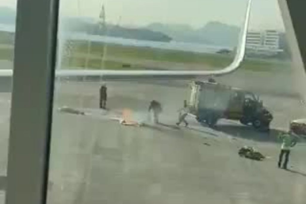 Balão cai e pega fogo no Aeroporto Santos Dumont; veja o vídeo