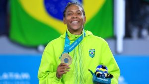Rafaela Silva conquistou a medalha de ouro no judô dos Jogos Pan-Americanos de Santiago 2023. Neste sábado, 28, a judoca foi campeã na categoria até 57kg após bater a argentina Candela Brisa Gomez na final.