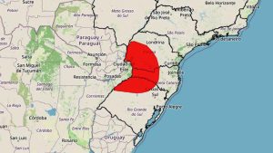 O Inmet emitiu alerta vermelho  para áreas do norte do Rio Grande do Sul, centro-oeste de Santa Catarina e sudoeste do Paraná.