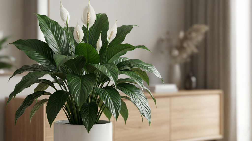 Essa planta elegante com folhas verdes brilhantes é ideal para salas, quartos e escritórios claros