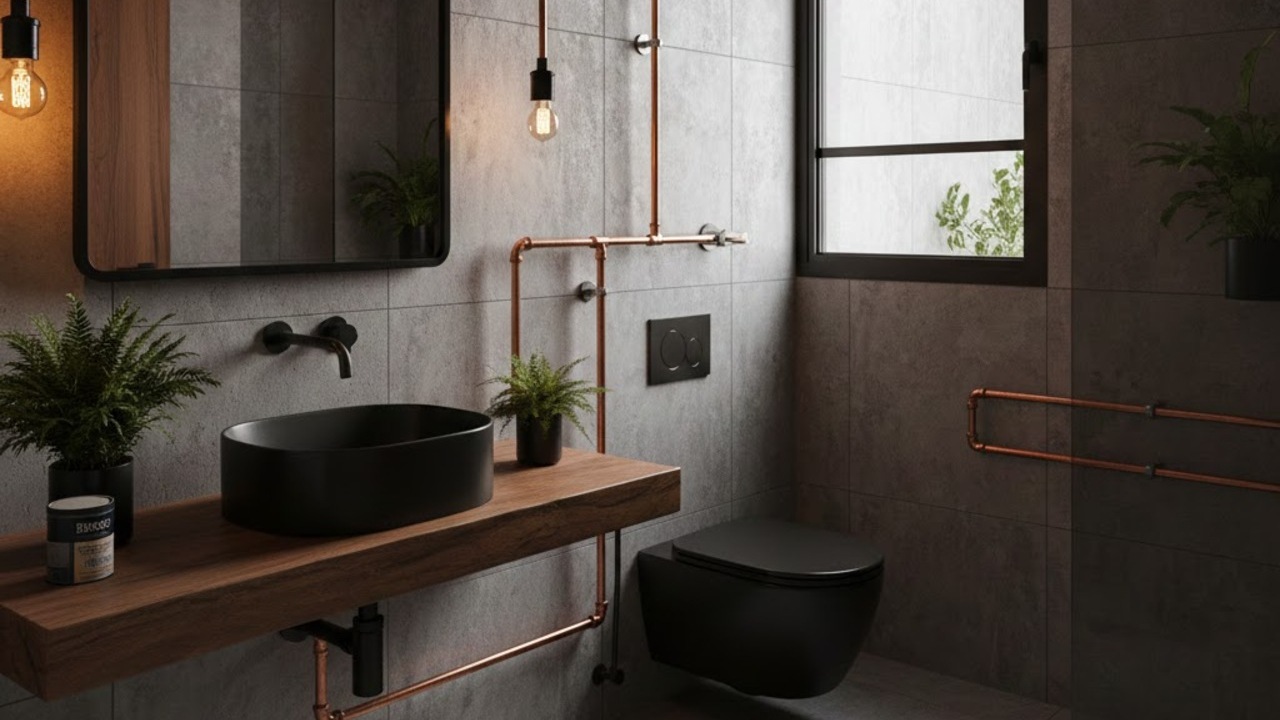 Banheiro em estilo industrial une rusticidade e sofisticação urbana - Foto